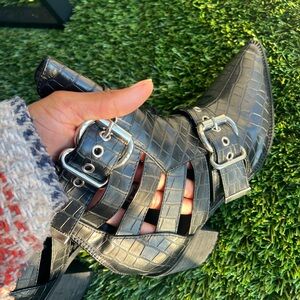 Croc-Embossed Ankle Boots